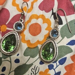 RARE Brighton Blue and Green Swarvoski Crytal Drop Earrings